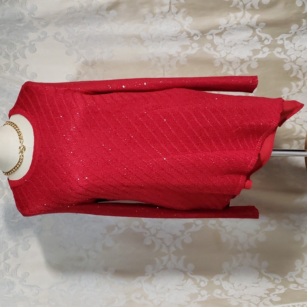 Apt 9 HiLow Glittery Red Sweater with full underlining slip